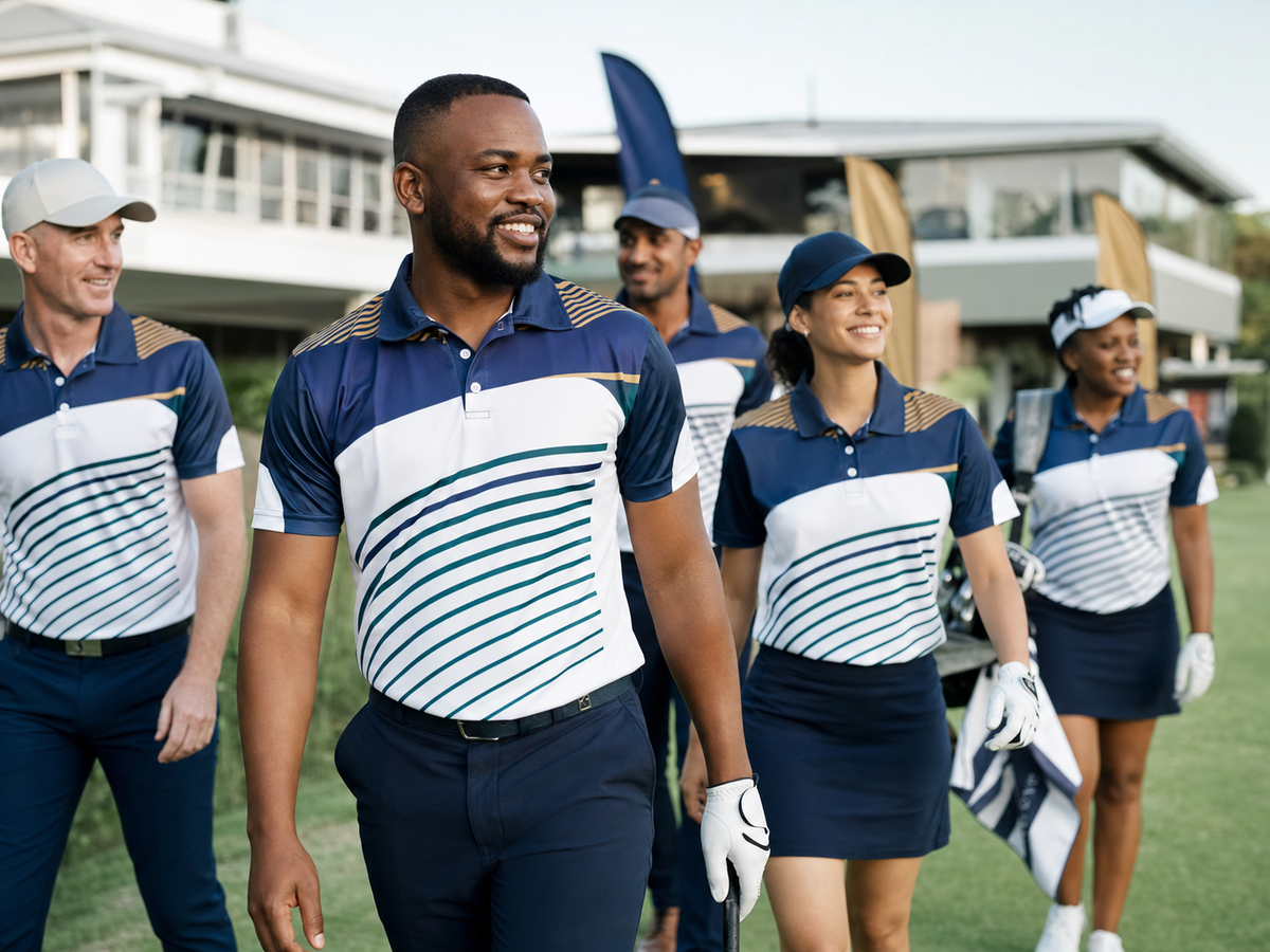 Tournament golfers in breathable sublimated golf shirts